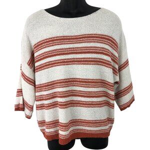 ee:some Women's Size Large Orange/Ivory Striped 3/4 Sleeve Sweater